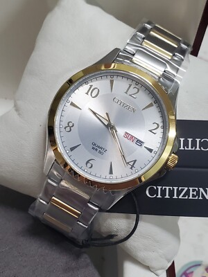 Citizen Men's Quartz Day Date Arabic Numerals Silver Gold Watch