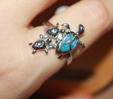 fire opal ring gemstone silver jewelry 6 7 8.25 cocktail Turtle design band
