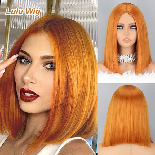 Kurze orange Bob Kunstfaserperücken Mittelscheitel Hitzebeständig Cosplay Party Perücke