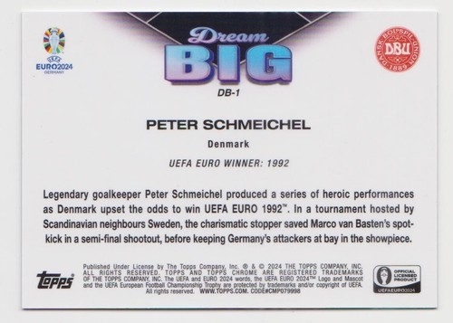 2024 Topps Chrome Sapphire UEFA Black 10/10 Big Dream PETER SCHMEICHEL Denmark - Picture 3 of 3