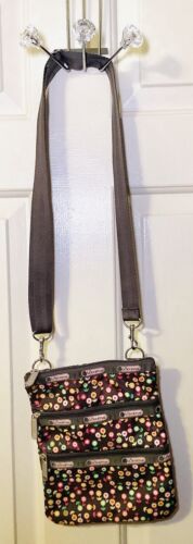 LeSportSac Triple Zipper Crossbody Small Shoulder Bag Brown Multi-color Floral