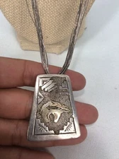 Vtg Native American Navajo TSK Tom Kee sterling Silver 925 Gold Filled necklace