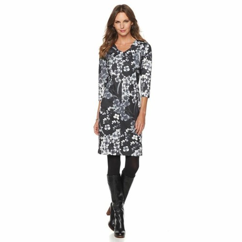 HAL RUBENSTEIN Size L Saraya Sheath Dress 3/4 Sleeve WINTER FLORAL SMOKE