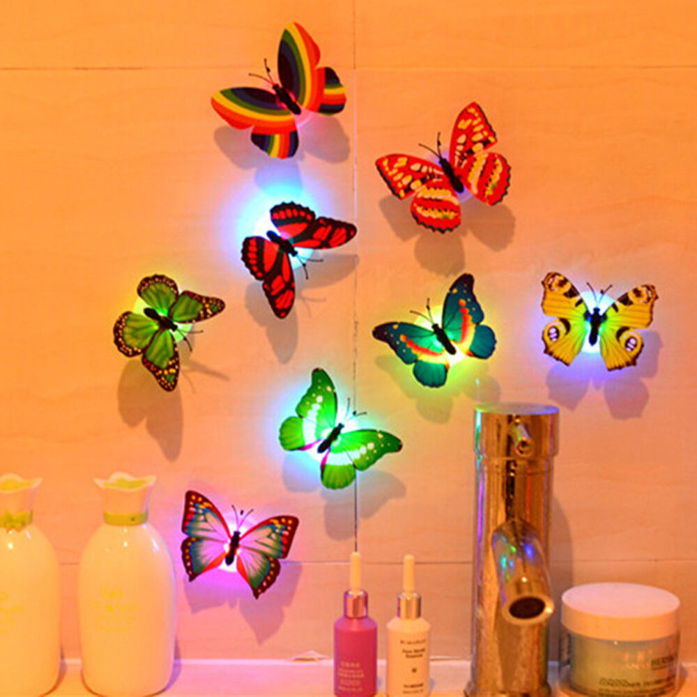 3D Glowing LED Butterfly Wall Night Light Stickers Fridge Mural Home Wall Decor