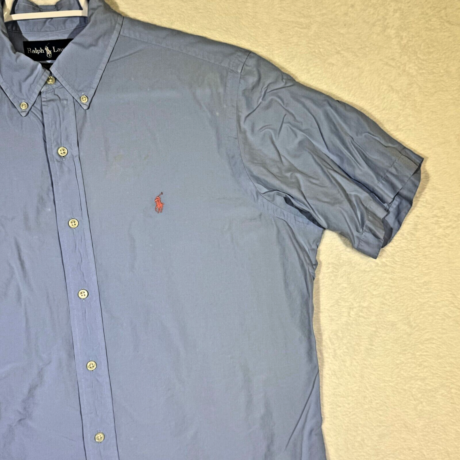 PONY Ralph Lauren Camicia Uomo Grande Blu Cotone Vestibilità Classica Manica Corta Bottoni M705