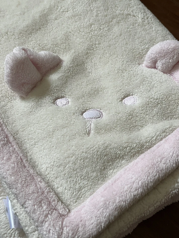Carter's Beige Pink 3D Bear Face Ears Trim Fleece Blanket Lovey Cream 30 x 40 - Image 2 of 4