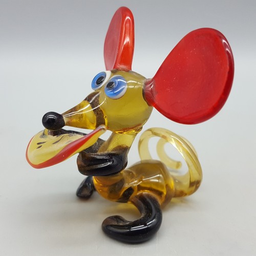 Lampwork Mouse w/ Cheese Figurine from Ukraine Hand Made by OV Glass Art Studio - Picture 3 of 9