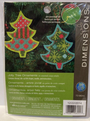 Jolly Tree Ornaments 5 Kits Counted Cross Stich & Felt Dimensions Christmas DIY