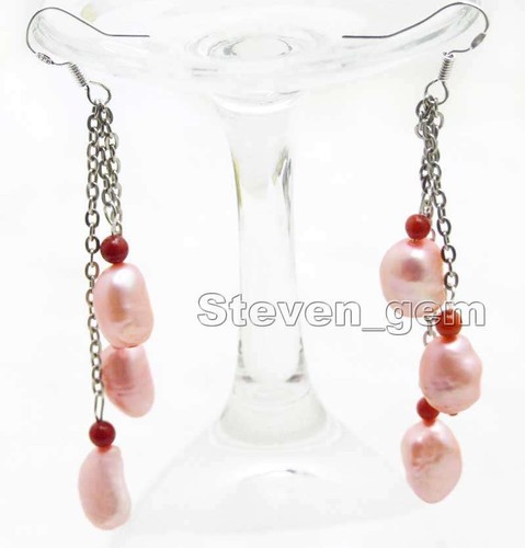 Pendiente colgante barroco natural de perlas rosas de agua dulce de 7-9 mm para mujer 2" - Imagen 38 de 40
