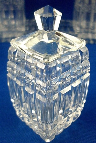 RARE Early Vintage CRYSTAL Condiment Cruet Set Tray SALT PEPPER MUSTARD VINEGAR - Picture 6 of 12