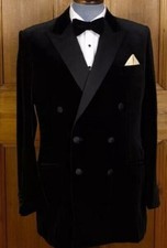 Vintage Mens Black Velvet Smoking Jacket  Peak Collar Dinner and Prom Blazer