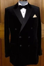Vintage Mens Black Velvet Smoking Jacket | Peak Collar Dinner and Prom Blazer
