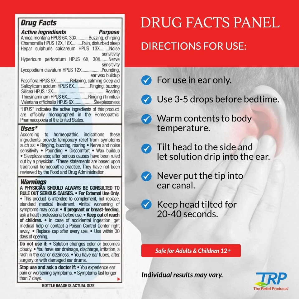 Anillo Alivio Pm Gotas para los oídos para zumbido en los oídos y síntomas de tinnitus, Ti nocturno Foto 4 de 4