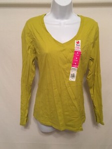 Hanes Women S Long Sleeve V Neck T Shirt Tee 100 Cotton Tag Free Small Green Ebay
