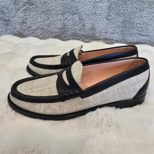 J. Crew Winona Penny Loafer Spanish Canvas Black Khaki Women's Size 9 NEW - Picture 2 of 8