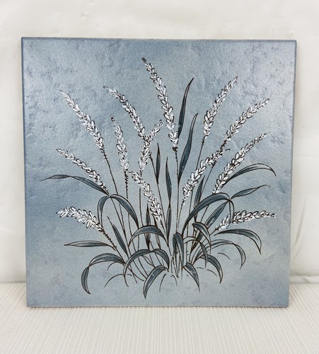 Vintage 8” Italian Ceramic Tile Trivet Decorative Art Light Blue Wheat Signed