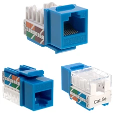 40-Pack Cat5e 45° Angled RJ45 Keystone Jacks 110 Punchdown 8P8C Blue