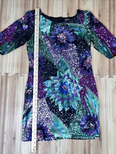 Vintage Adrianna Papell Silk Sequined Beaded Multicolored MIDI Dress Women’s 8 - Picture 14 of 18