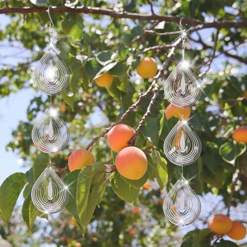 Droplet Bird Scare Discs Set, Metal Bird Reflectors Shiny Wind Silver, 4 Pcs - Picture 6 of 7