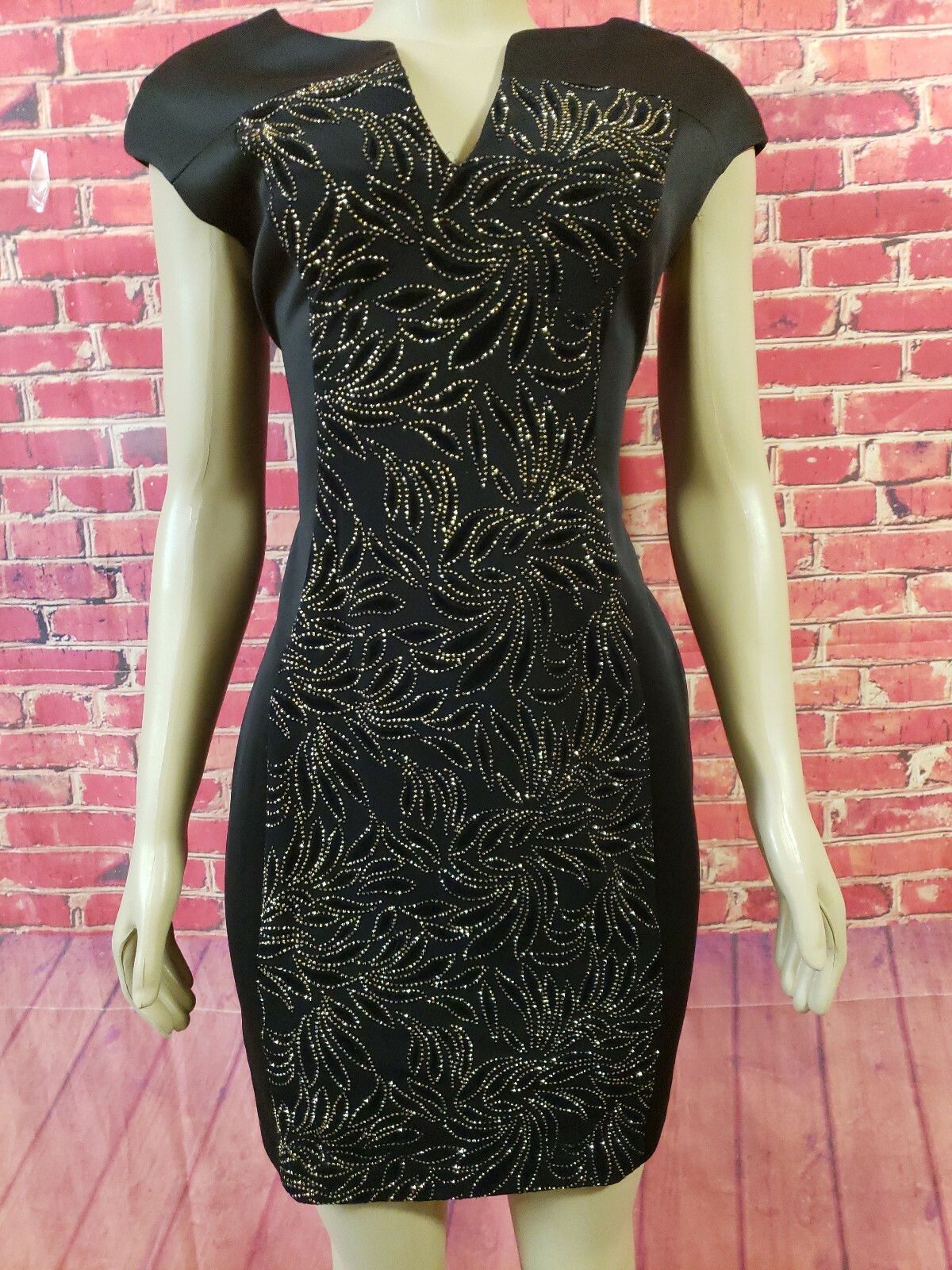 Connected Split V Neck Cap Sleeve Rhinestones Des… - image 1