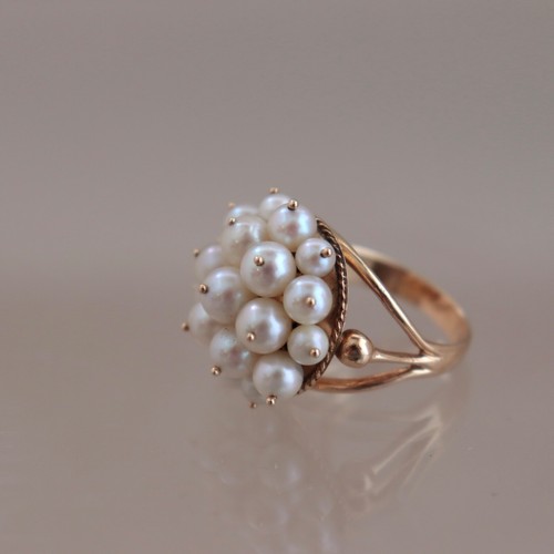 14k Pearl Cluster Cocktail Ring Estate Vintage Harem Size 7 9.7g Graduated Bead - Picture 6 of 20