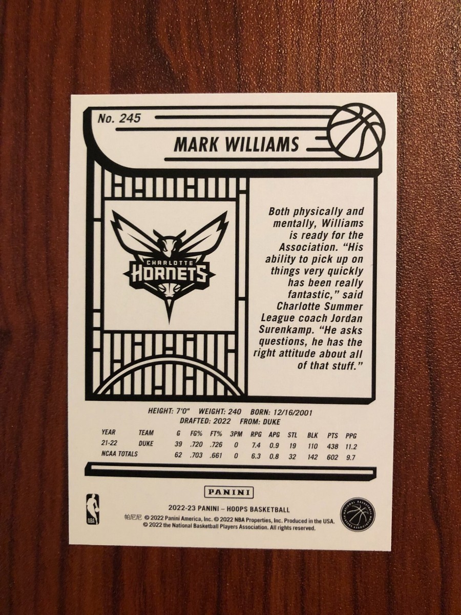 2022-23 Panini NBA Hoops Mark Williams Rookie Card #245 RC 2022-23 Panini NBA Hoops Mark Williams Rookie Card #245 RC