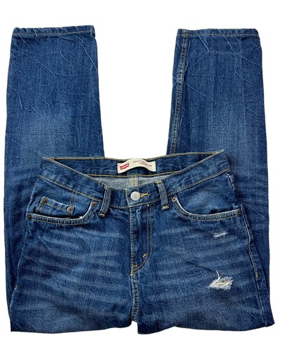 Levi's 502 Boys Size 14 (27"X27") Regular Taper Leg Blue Distressed Jeans - Picture 11 of 12