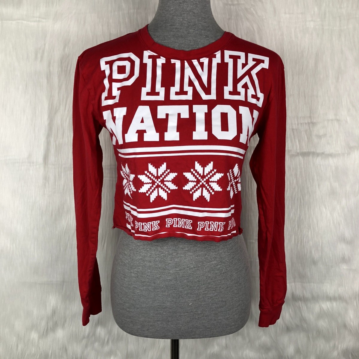 Crop Top Manches Longues Victoria's Secret ROSE Nation - Rouge Noël - Taille XS - Occasion Très Bon état