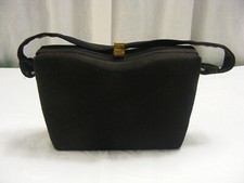 Vintage Small Black Silk Purse Handbag Brass Closure