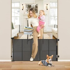 Reinforced 26inch Tall Retractable Baby/Dog Gate Step Over 55" Wide Support Rods