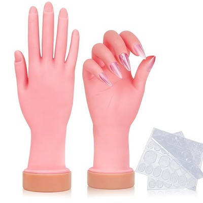 1Pcs Silicone Practice Hand for Nail Training with 48 Adhesive Tabs, Fake Hand f