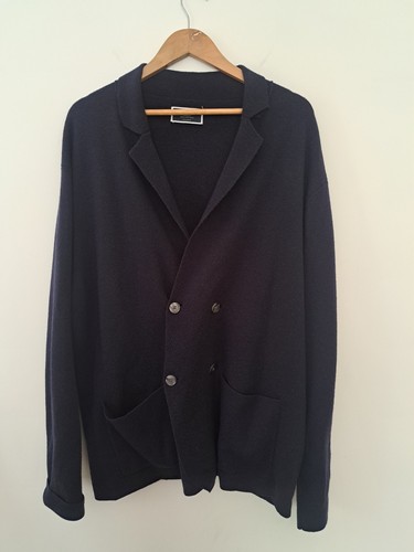 Charles Tyrwhitt Knitted Blazer XXXL Cardigan Navy Blue Merino Wool Double Breas