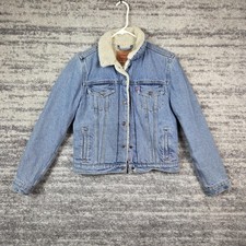 Levi's Jean Jacket Boys Medium Sherpa Lined Trucker Type III Snap Button Denim