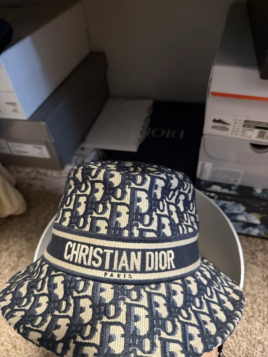Christian Dior Bucket Hat Oblique Monogram Navy Blue Size 59 US 7