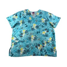 Disney Shirt Scrub Womens Large Blue Tinkerbell from Peter Pan Medical Childrens
