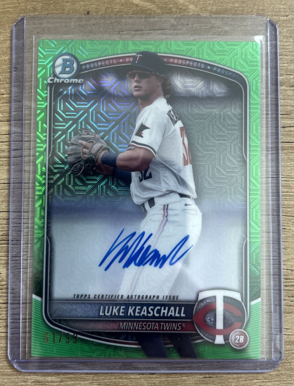 2025 Bowman Chrome Prospects Green Mojo Luke Keaschall /99 Auto Twins