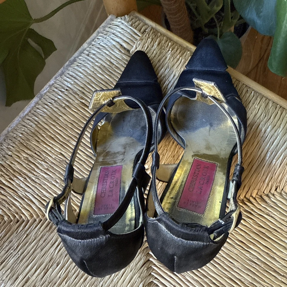 Christian Lacroix Mujer Negro Satinado Tacón Talla 36.5, Tirantes con Dedos Cerrados Foto 4 de 4