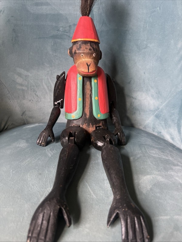Vintage Wood Monkey Articulated Shelf Sitting Bombay Bellboy Puppet