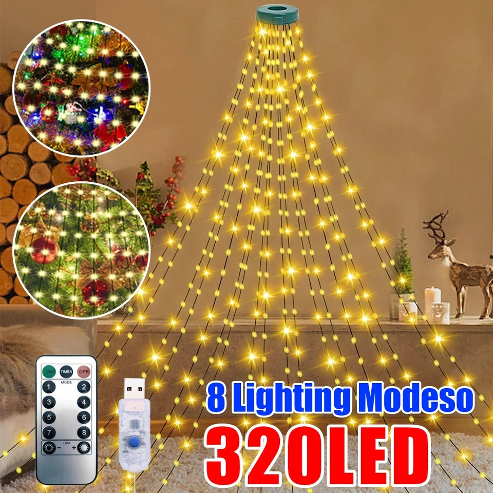 USB 2M 320 Led Waterfall Light Christmas Xmas Tree Hanging Fairy String Lights - Image 4 of 4