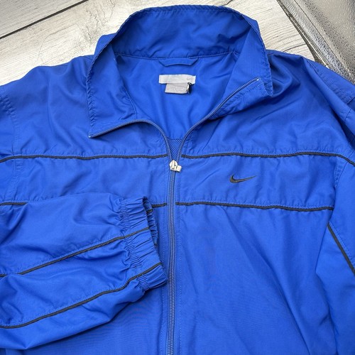 Vintage Nike Jacket Mens L Royal Blue Windbreaker Swoosh Full Zip Track Y2K