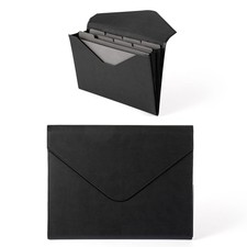 Black PU Leather Expanding File Folder Document Organizer 41/2 Inch A5 Size