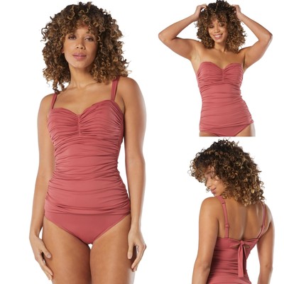 COCO REEF Charisma Bra Sized Underwire Shirred Bandeau Tankini Top, Straps...