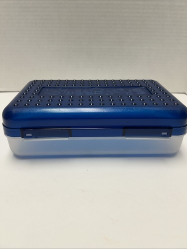 Scatola portamatite vintage anni 90 Spacemaker plastica blu scuro superiore fondo trasparente - Foto 4 di 6