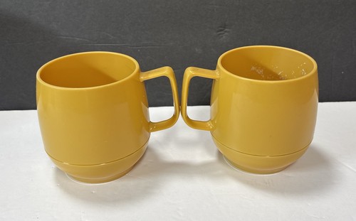 Vtg Aladdin Thermos Plastic Coffee Mugs Cup Camping RV Brown Yellow - Picture 6 of 10