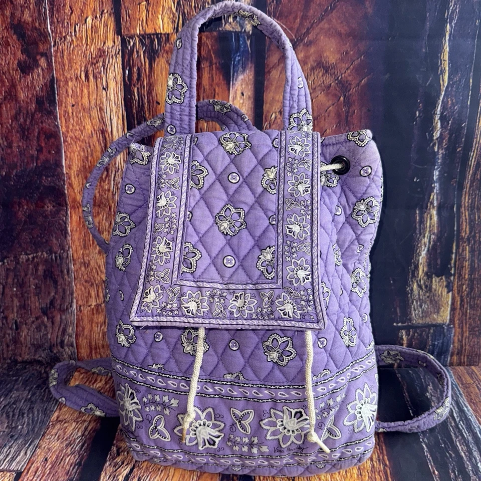 Vera Bradley Purple Bandana Mini Backpack Drawstring Pockets Floral READ - Image 2 of 4