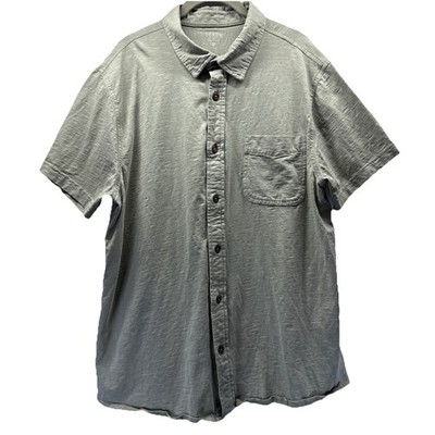 J Crew Men's Shirt Size XL Green Slub Cotton Egypt Button Up Short Sleeve Pocket