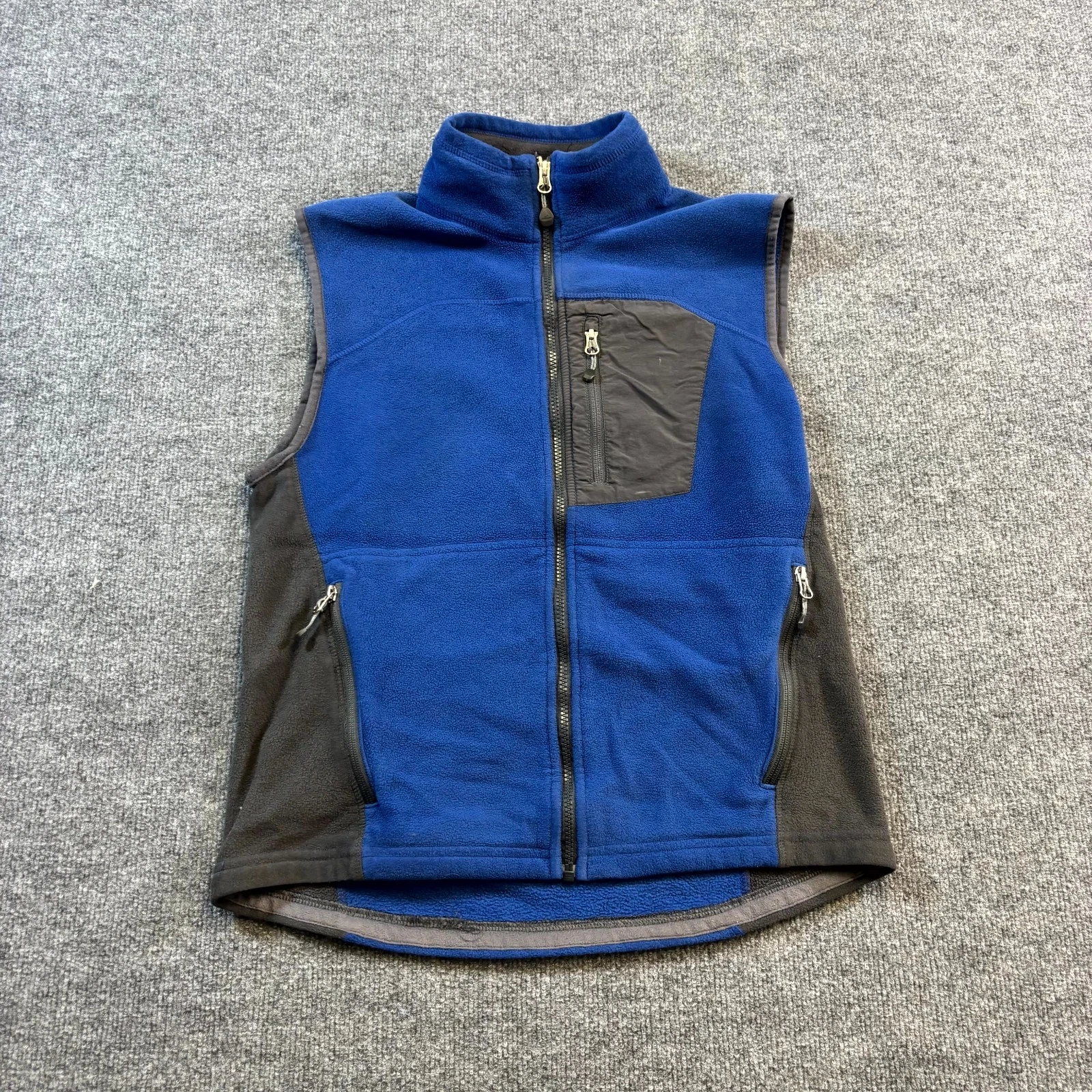 Eddie Bauer Polartec Fleece Vest Mens Small Blue Gray Full Zip Hiking Camping