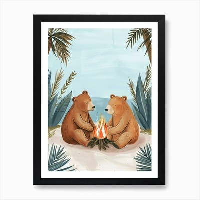 Braunbär zwei Bären sitzen zusammen gerahmtes Wandbild Poster Leinwanddruck Bild
