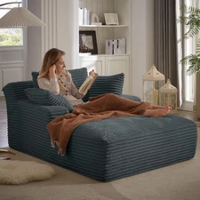 67" Oversized Chaise Lounge Chair,Corduroy Couch Pillows,Deep Seat Boneless Sofa