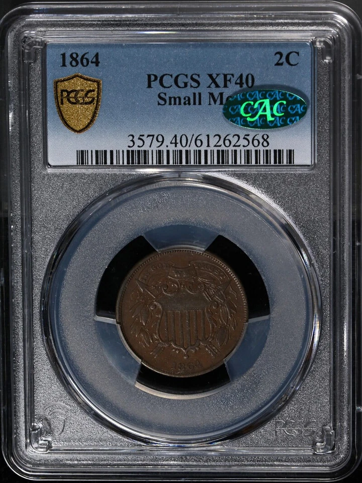 1864 Two (2) Cent Piece Small Motto CAC Sticker PCGS XF40 Key Date Strong Str... - Image 3 of 4